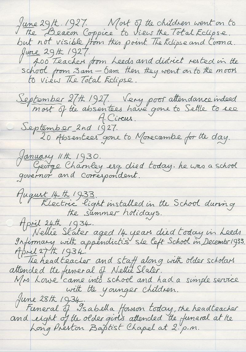 Log Book 1927-34.JPG - Extracts from Long Preston Endowed School Log Book 1927-34
